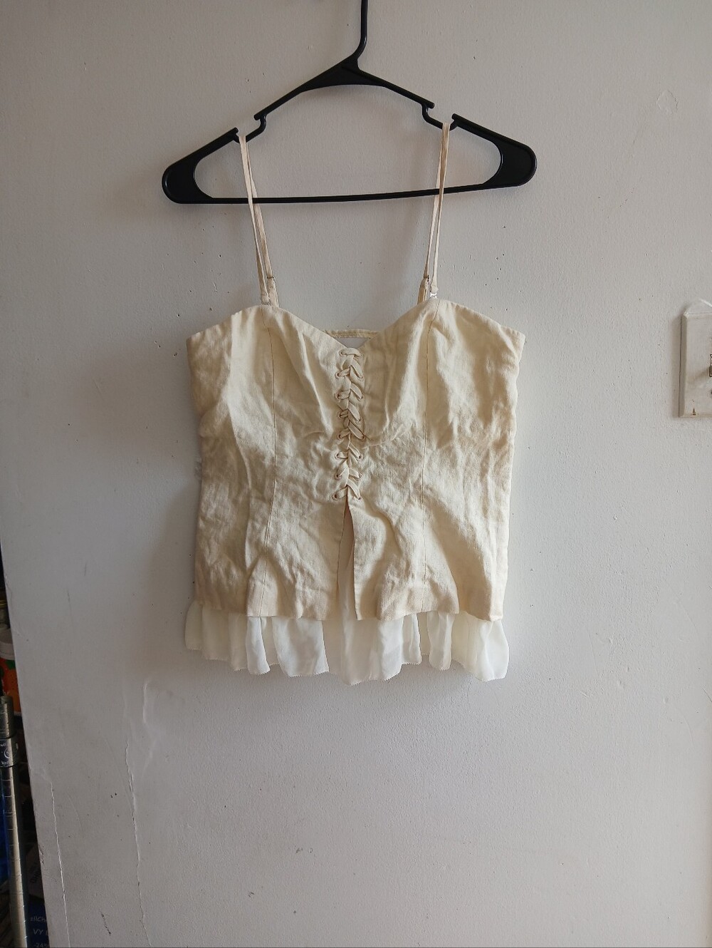 Reformation Cream Lace-Up Ruffle Hem Cami